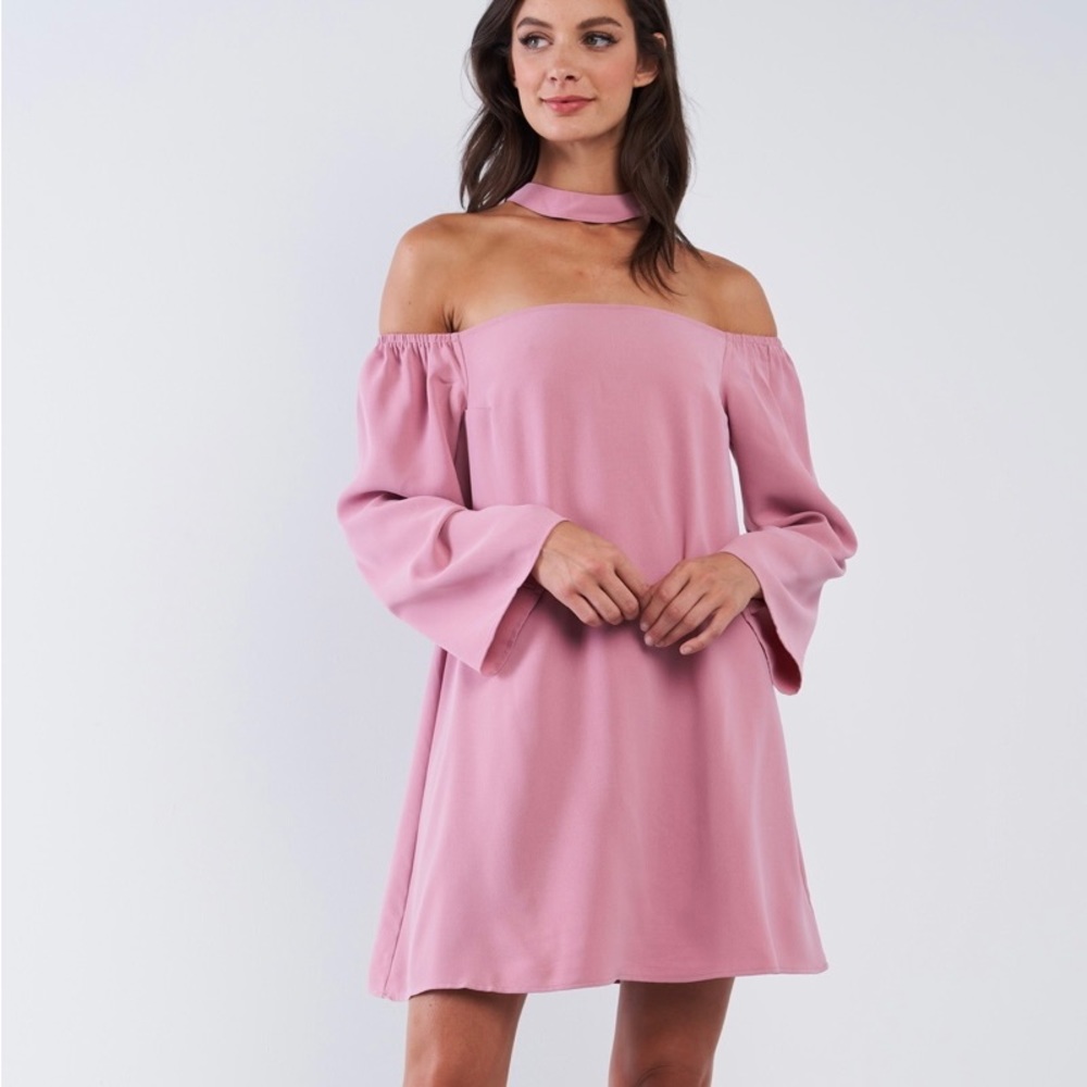 Mauve Pink Back T-Shaped Halter Tie Zipper Closure